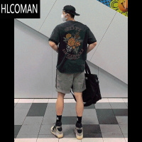 HLCOMAN美式复古正肩vibe短袖T恤男款潮牌夏季高街宽松半袖上衣