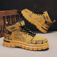 秋季新款马丁靴皮面拼色厚底增高男士运动复古时尚机车大靴男靴