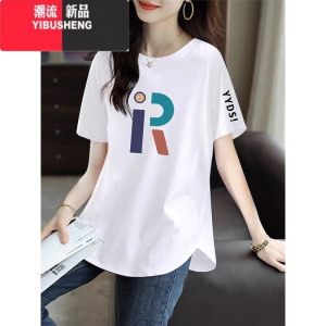YIBUSHENG短袖t恤女士2024新款季弧形下摆中长款上衣女时尚洋气小衫