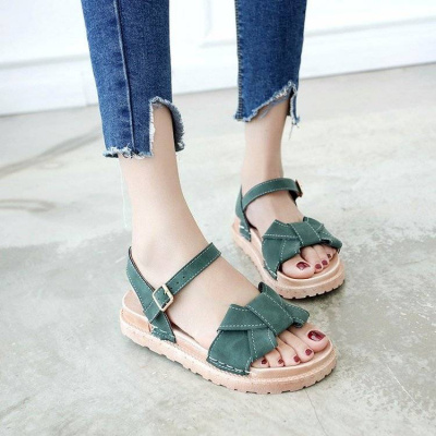 罗马凉鞋女学生夏2021百搭韩版一字扣平底女凉鞋厚底松糕鞋潮丹莎柔