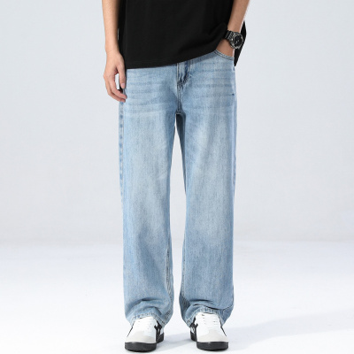 长裤宽松阔腿夏季浅色牛仔裤男士垂感美式直筒潮牌休闲薄款水洗棉
