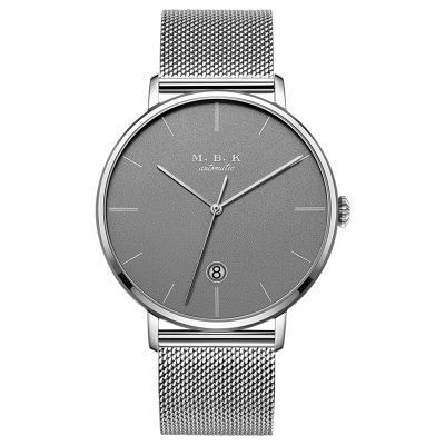 M.B.K欧美正品原装进口名牌全自动机械表男表大表盘手表新款男士小众简约50米防水带日历纤薄款腕表M-1007