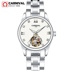 瑞士嘉年华Carnival男士手表全自动机械表 男表休闲精钢防水镂空腕表 透底金色表男女时尚情侣表8790G