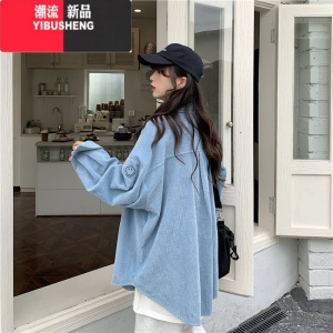 YIBUSHENG灯芯绒衬衫女设计感小众上衣2022年新款韩版宽松长袖衬衣外套