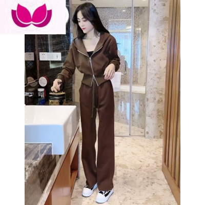七斓网红休闲女士运动套装2022年秋季新款韩版高腰拉链外套直筒裤