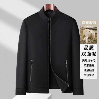 中老年加厚商务立领双面呢羊毛夹克男士秋冬新款爸爸装羊绒茄克衫_1