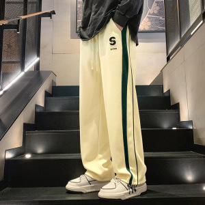 秋冬新款休闲裤男女同款韩版潮流宽松直筒裤侧边条纹百搭长裤子男