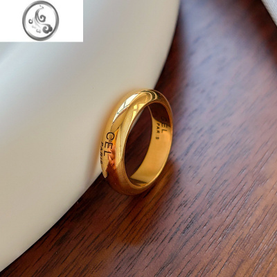 JiMiCE戒指欧美高级感不掉色钛钢冷淡风个性女素圈情侣字母指环食指潮