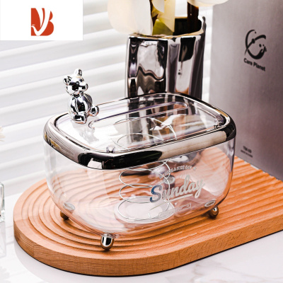 三维工匠高颜值小熊桌面纸巾抽纸盒家用客厅餐桌茶几收纳盒ins风创意轻奢 小熊弹簧纸巾盒-银色