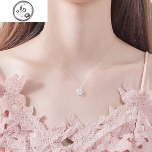 纯银樱花吊坠项链女简约气质ins潮网红新款嘻哈森系锁骨小众设计 JiMi 樱花项链
