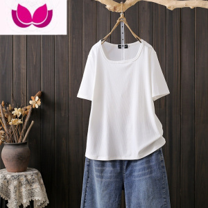 七斓夏季大码200斤设计感正肩短袖T恤打底衫女胖妹妹宽松显瘦气质上衣