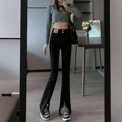 开叉微喇牛仔裤女2026年春秋新款黑色喇叭超模裤高腰显瘦拖地裤子