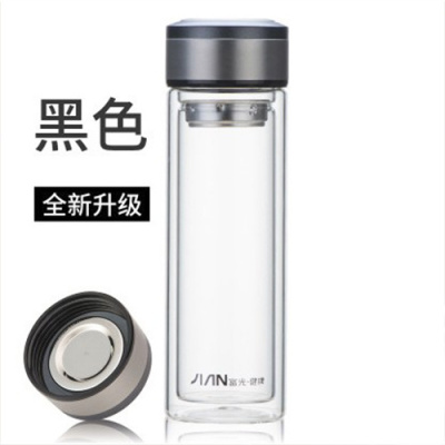 富光玻璃杯便携双层耐热办公杯男女加厚杯车载大容量带滤网黑色1705-SH-420ML