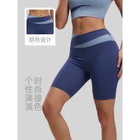 拼色瑜伽裤女高腰提臀五分裤蜜桃裤夏运动防走光短裤