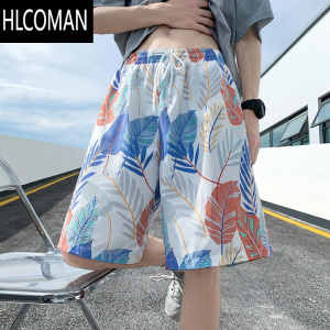 HLCOMAN沙滩短裤男夏季薄款速干泳裤潮流印花大裤衩宽松睡裤休闲五分裤子