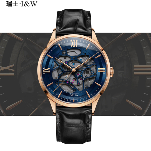 瑞士爱沃驰I&W CARNIVAL全自动机械表 男表真皮时尚镂空进口机芯高端腕表男士休闲防水正品表523G