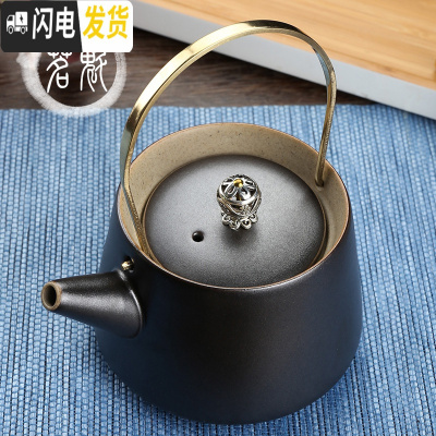 三维工匠陶瓷茶壶大号青花单壶家用复古手抓壶耐热功夫茶具泡茶器带过滤孔 古陶[茶壶]T梁壶黑禅
