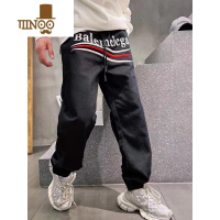 YANXU2023新款系带卫裤个性刺绣束脚长裤男士韩版牛仔运动休闲裤潮