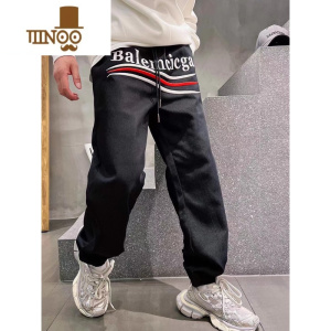 YANXU2023新款系带卫裤个性刺绣束脚长裤男士韩版牛仔运动休闲裤潮