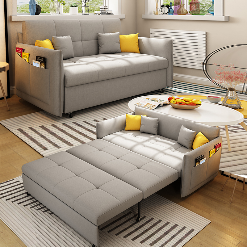 布艺沙发床可折叠双人客厅多功能网红款储物小户型现代简约推拉床