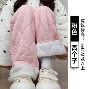 粉色摇粒绒棉裤子女冬新款东北防风保暖直筒阔腿裤加绒羊毛裤