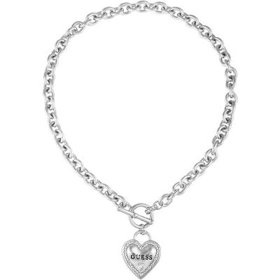 盖尔斯(GUESS)金属链条银色logo心形吊坠百搭日常精致女士项链
