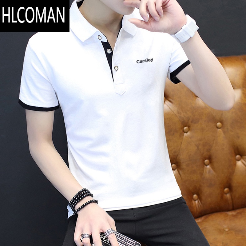 HLCOMAN2023夏季新款短袖t恤男士翻领百搭网眼polo衫修身po衫衣服