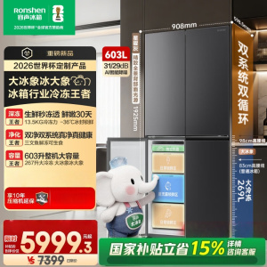 容声世界杯定制大冰象603L十字门冰箱双系统超薄嵌入式一级能效风冷无霜BCD-603Q50CZLBD 星耀灰
