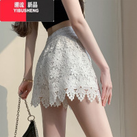 YIBUSHENG小众设计感钩花镂空短裤女2024新款季高腰休闲宽松A字阔腿裤子