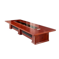 汉诺鑫威大型油漆会议桌实木黑玻璃长桌开会办公室桌椅组合工作台4*1.8米(红胡桃色)