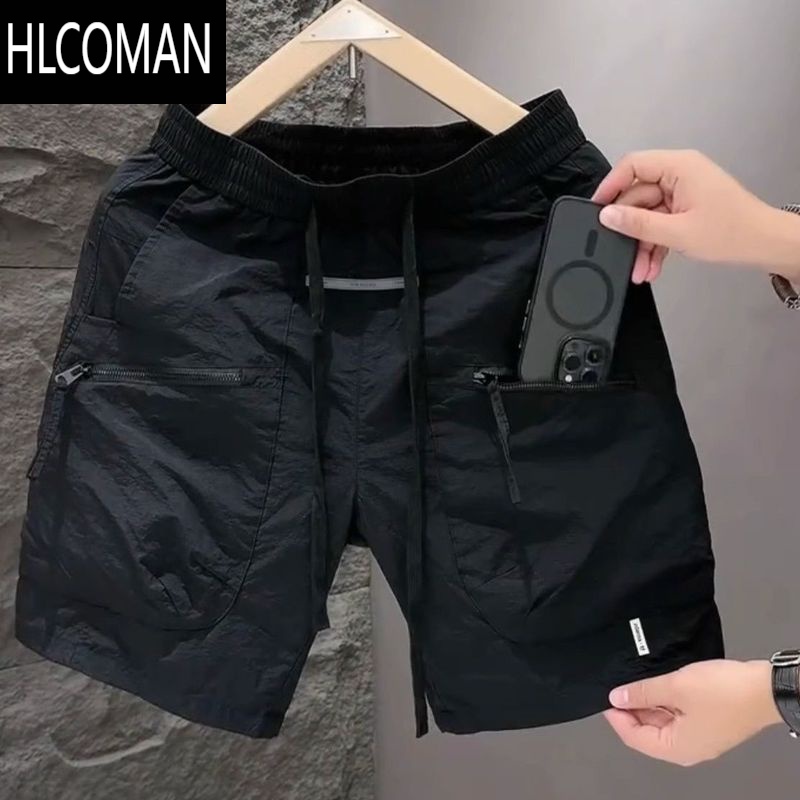 HLCOMAN2024百搭宽松速干运动休闲男五分沙滩裤夏季男士口袋拉链工装短裤