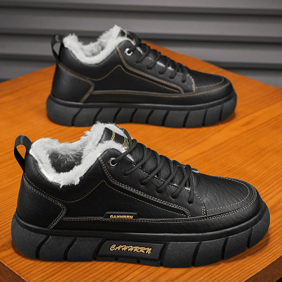 男士工作鞋秋冬新款加绒保暖低帮马丁靴防水厚底复古休闲户外男鞋