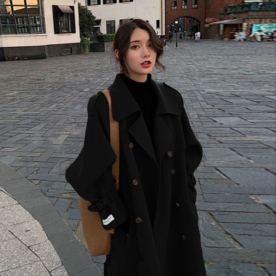 FISHBASKET双面绒风衣大衣2020年新款赫本风毛呢外套女百搭小个子大码毛呢外套