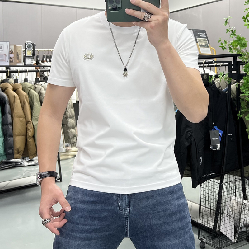 夏季新款短袖T恤男时尚透气男装上衣修身帅气简约衣服男体恤衫潮