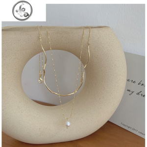 网红ins小众项链女简约气质波浪天然淡水珍珠双层锁骨链颈链X182 JiMi 项链一条