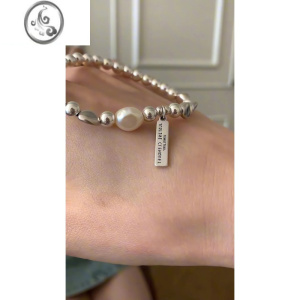 JiMi银碎银子巴洛克海水淡水珍珠手链女小众串珠子银饰不规则手镯 银色