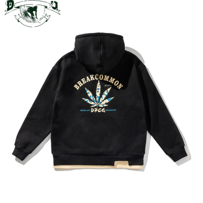 HLCOMANGBOY秋冬季假两件卫衣男连帽加绒加厚保暖上衣个性印花帽衫外套男卫衣