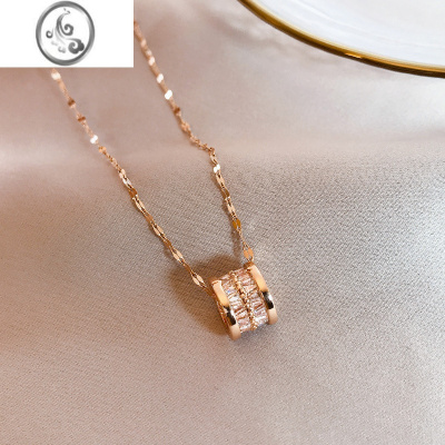 JiMi高级感大蛮腰吊坠女玫瑰金钛钢项链女气质小众轻奢饰品冷淡风