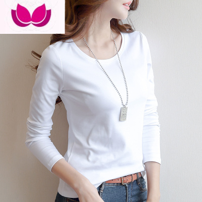 七斓白色长袖T恤女修身2022新款韩版内搭打底衫纯色洋气上衣