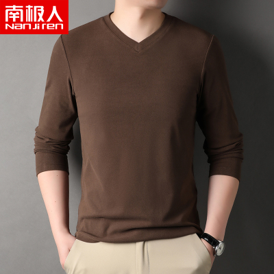 南极人男士长袖t恤V领打底衫内搭德绒秋衣百搭发热保暖内衣双面绒