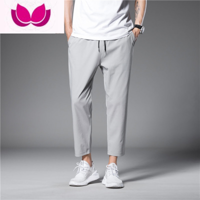 七斓休闲长裤子男士夏季超薄款宽松潮流冰丝空调裤束脚百搭运动九分裤