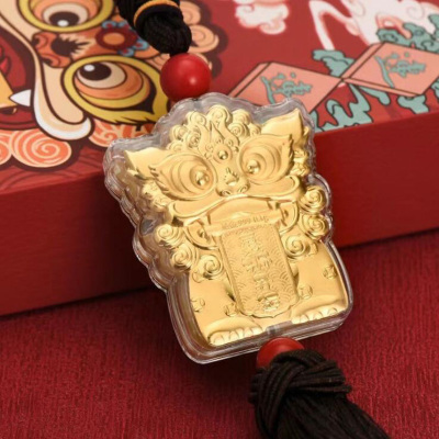 帛兰梓韵黄金车挂件喜狮开运古风祥瑞汽车背包挂件镀金过年红包送礼喜狮（约0.1g）