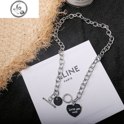酷女孩锁骨链粗链条爱心字母项链网红街头时尚蹦迪choker项圈颈链 JiMi