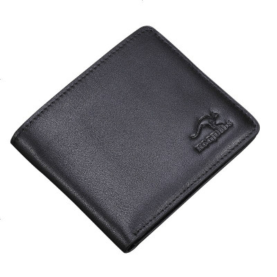创意新款袋鼠纯皮休闲男士钱包 高档卡位撞色真皮软面短款钱包男