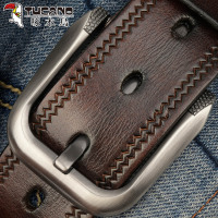 啄木鸟牛皮皮带男真皮青年腰带休闲针扣头裤带男纯手工真皮层压花