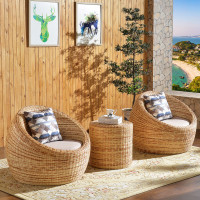 质凡 藤椅茶几三件套咖啡室休闲藤椅子阳台桌椅 三件套(2椅+1茶几)