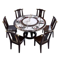 鑫星奈 XXN3110408 岩板餐桌实木圆形餐桌椅组合1.2米圆桌6把餐椅