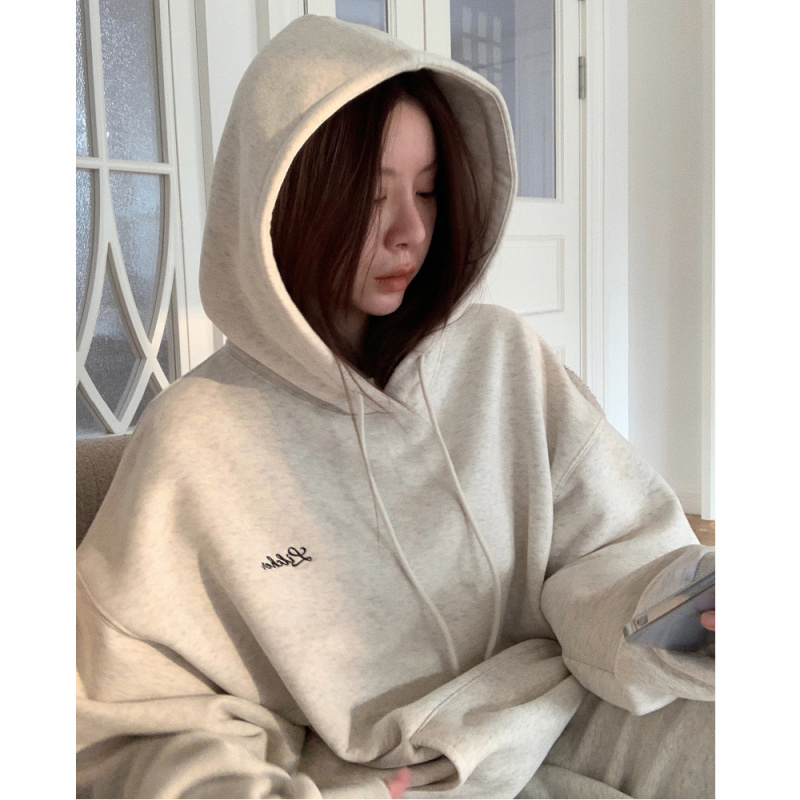 加绒连帽卫衣女秋冬宽松韩版新款女士学生上衣女装东南亚