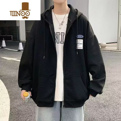 YANXU连帽卫衣男秋季潮牌宽松开衫拉链上衣百搭休闲港风款潮流夹克