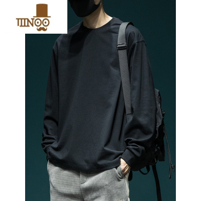 YANXU日系cityboy260g长袖t恤男宽松大码百搭纯色内搭打底衫上衣潮